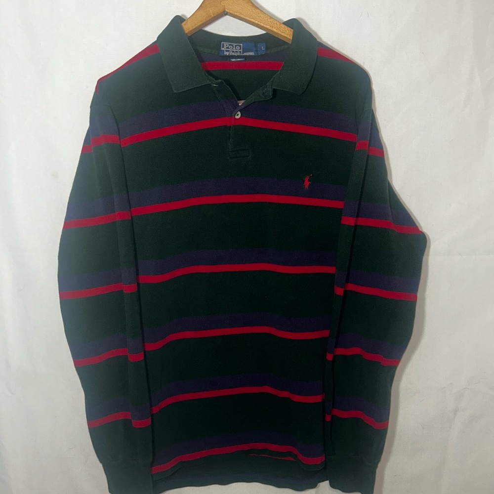 Ralph Lauren Striped Rugby long sleeve collared Polo Men’s size Large RL preppy